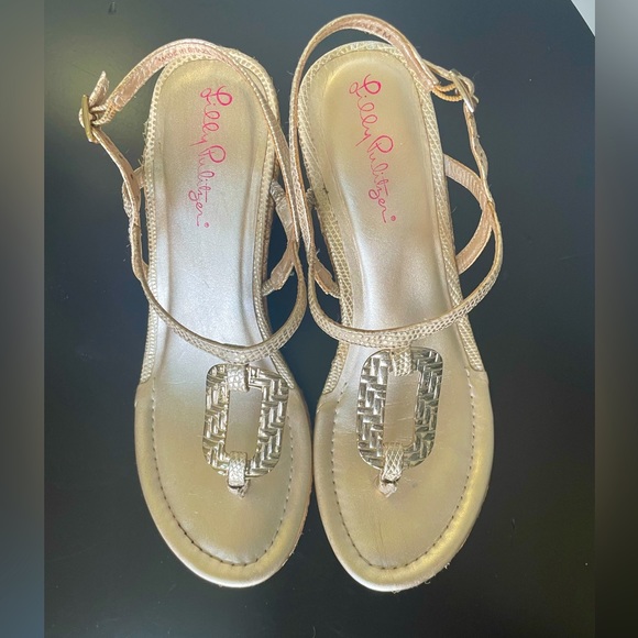 Lilly Pulitzer Good as Gold Platform Wedge Heel Size 7 - Picture 2 of 6